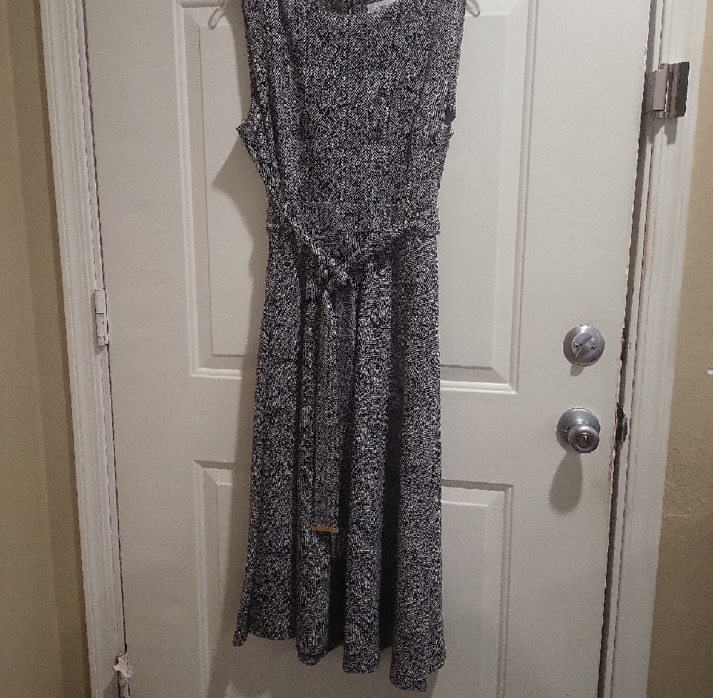 Calvin Klein Black and White Sleeveless Midi Sundress